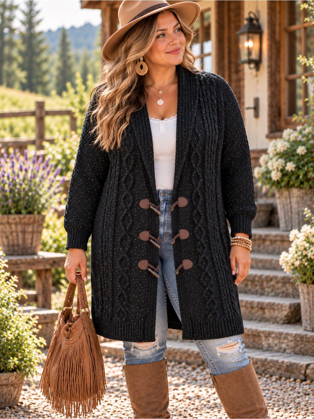 Merona Dark Green Cable Knit Toggle Cardigan Sweater | Size XL